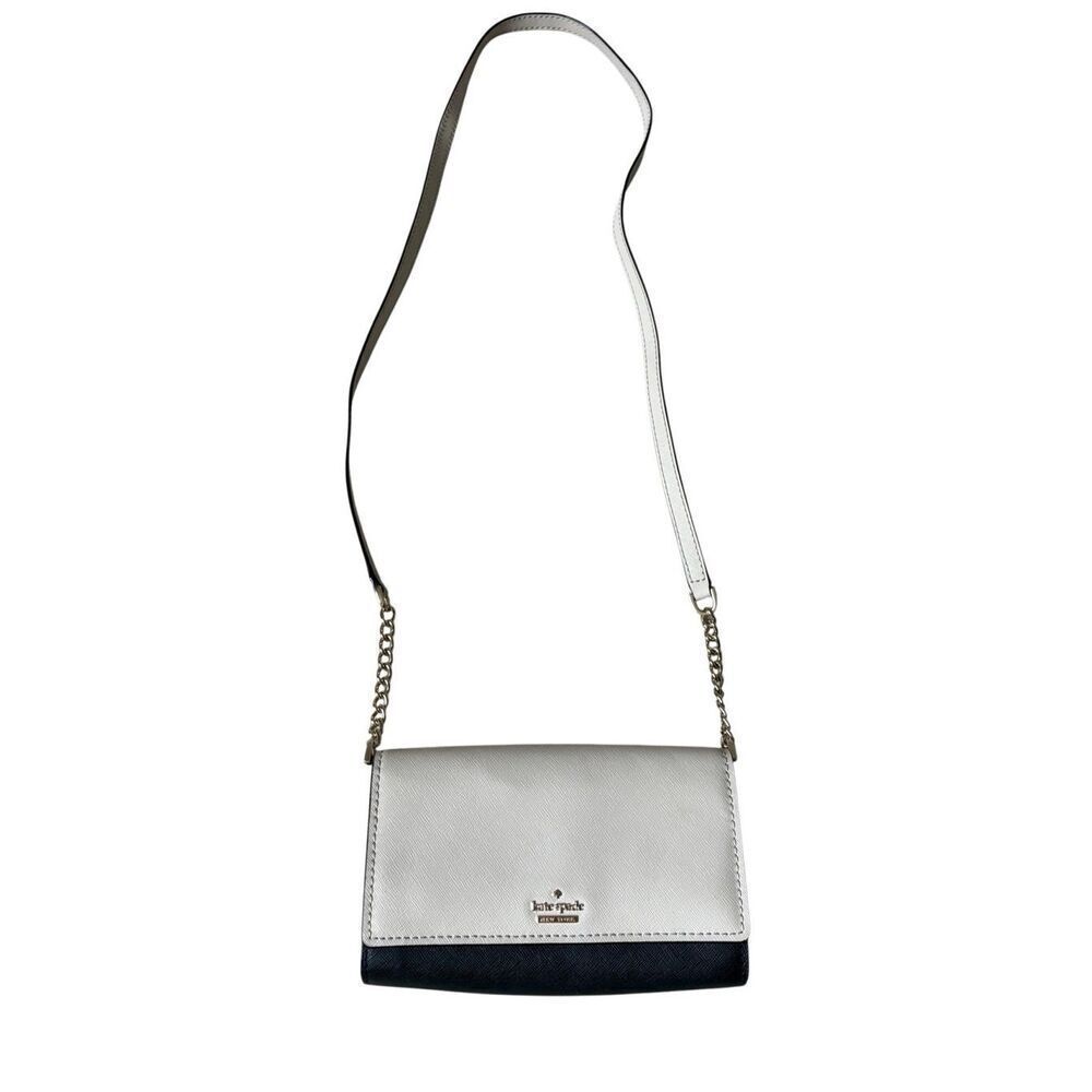 Kate Spade Crossbody Bag Purse Leather Cream Black Chain